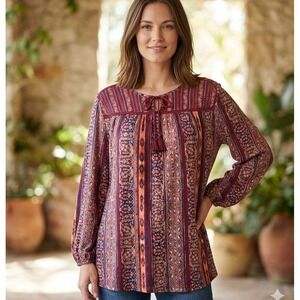 Style & Co‎ Womens Top Plus Size 1X Fall Boho Cottage Peasant Crochet Detail